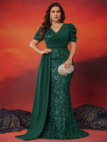 Women's Sequins Formal Chiffon L-5XL Fashion Designer Long Dresses (Plus Size)-Women's Fashion Designer Plus Size Dresses-International Women's Clothing