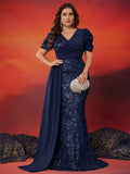 Women's Sequins Formal Chiffon L-5XL Fashion Designer Long Dresses (Plus Size)-Women's Fashion Designer Plus Size Dresses-International Women's Clothing
