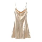 Women's Shiny Metallic Designer Fashion Bodycon Bandage Dresses (Short)