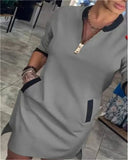 Women's Shirt Zip Fashion Designer 3-5XL Short Dresses (Plus Size)
