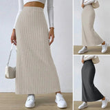 Women's Side Slits Ribbed High Waist Fashion Designer Skirts (Long)-Women's Fashion Designer Skirts