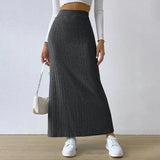 Women's Side Slits Ribbed High Waist Fashion Designer Skirts (Long)-Women's Fashion Designer Skirts