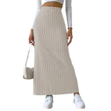 Women's Side Slits Ribbed High Waist Fashion Designer Skirts (Long)-Women's Fashion Designer Skirts