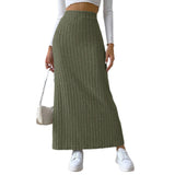 Women's Side Slits Ribbed High Waist Fashion Designer Skirts (Long)-Women's Fashion Designer Skirts