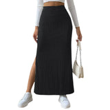 Women's Side Slits Ribbed High Waist Fashion Designer Skirts (Long)-Women's Fashion Designer Skirts