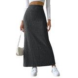 Women's Side Slits Ribbed High Waist Fashion Designer Skirts (Long)-Women's Fashion Designer Skirts