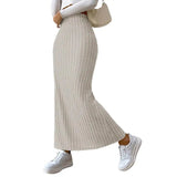 Women's Side Slits Ribbed High Waist Fashion Designer Skirts (Long)