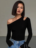 Women's Skew Collar Off Shoulder Blouse Peplum Fashion Long-Sleeve Tops-Women's Fashion Designer Long-Sleeve Tops