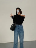 Women's Skew Collar Off Shoulder Blouse Peplum Fashion Long-Sleeve Tops-Women's Fashion Designer Long-Sleeve Tops
