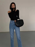 Women's Skew Collar Off Shoulder Blouse Peplum Fashion Long-Sleeve Tops-Women's Fashion Designer Long-Sleeve Tops