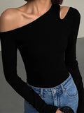 Women's Skew Collar Off Shoulder Blouse Peplum Fashion Long-Sleeve Tops-Women's Fashion Designer Long-Sleeve Tops
