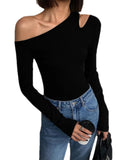 Women's Skew Collar Off Shoulder Blouse Peplum Fashion Long-Sleeve Tops-Women's Fashion Designer Long-Sleeve Tops