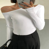 Women's Skew Collar Off Shoulder Blouse Peplum Fashion Long-Sleeve Tops-Women's Fashion Designer Long-Sleeve Tops