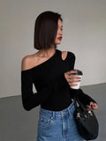Women's Skew Collar Off Shoulder Blouse Peplum Fashion Long-Sleeve Tops-Women's Fashion Designer Long-Sleeve Tops
