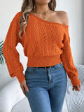 Women's Slant Neck Knitted Tops Fashion Designer S-XL Jerseys-Women's Fashion Designer Jerseys Tops-Orange-Women&#x27;s fashion designer plus size clothes