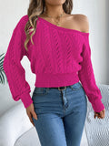 Women's Slant Neck Knitted Tops Fashion Designer S-XL Jerseys-Women's Fashion Designer Jerseys Tops-Rose Red-Women&#x27;s fashion designer plus size clothes
