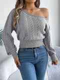 Women's Slant Neck Knitted Tops Fashion Designer S-XL Jerseys-Women's Fashion Designer Jerseys Tops-GRAY-Women&#x27;s fashion designer plus size clothes