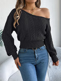 Women's Slant Neck Knitted Tops Fashion Designer S-XL Jerseys-Women's Fashion Designer Jerseys Tops-black-Women&#x27;s fashion designer plus size clothes