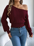 Women's Slant Neck Knitted Tops Fashion Designer S-XL Jerseys-Women's Fashion Designer Jerseys Tops-Burgundy-Women&#x27;s fashion designer plus size clothes