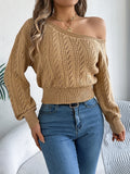 Women's Slant Neck Knitted Tops Fashion Designer S-XL Jerseys-Women's Fashion Designer Jerseys Tops-Khaki-Women&#x27;s fashion designer plus size clothes