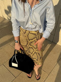 Women's Snakeskin S-XL Mid Waist Fashion Designer Skirts (Midi)