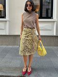 Women's Snakeskin S-XL Mid Waist Fashion Designer Skirts (Midi)