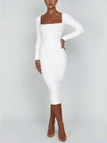 Women's Solid Bodycon Square Neck Fashion Designer Dresses (Midi)-Women's Fashion Designer Dresses