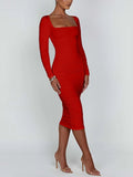 Women's Solid Bodycon Square Neck Fashion Designer Dresses (Midi)-Women's Fashion Designer Dresses