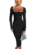 Women's Solid Bodycon Square Neck Fashion Designer Dresses (Midi)-Women's Fashion Designer Dresses
