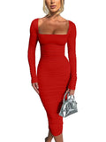 Women's Solid Bodycon Square Neck Fashion Designer Dresses (Midi)-Women's Fashion Designer Dresses