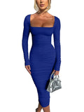 Women's Solid Bodycon Square Neck Fashion Designer Dresses (Midi)-Women's Fashion Designer Dresses