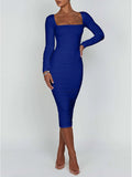 Women's Solid Bodycon Square Neck Fashion Designer Dresses (Midi)-Women's Fashion Designer Dresses