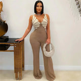 Women's Spaghetti S-2XL Straps Fashion Designer Jumpsuits-Women's Fashion Designer Rompers / Jumpsuits-Brown-Women&#x27;s fashion designer plus size clothes