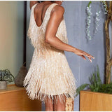 Women's Spaghetti Strap Fashion Designer Sequin Feather Dresses (Short)-Women's Fashion Designer Dresses