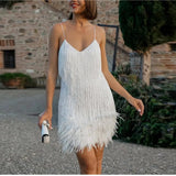 Women's Spaghetti Strap Fashion Designer Sequin Feather Dresses (Short)-Women's Fashion Designer Dresses