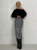 Women's Split Fashion Designer High Waist Sequin Skirts (Midi)