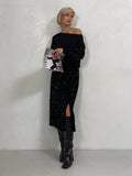 Women's Split Fashion Designer High Waist Sequin Skirts (Midi)