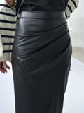 Women's Split Fashion Designer Faux Leather Skirts (Midi)-Women's Fashion Designer Skirts