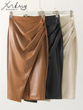 Women's Split Fashion Designer Faux Leather Skirts (Midi)-Women's Fashion Designer Skirts