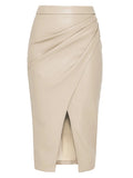 Women's Split Fashion Designer Faux Leather Skirts (Midi)-Women's Fashion Designer Skirts