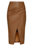 Women's Split Fashion Designer Faux Leather Skirts (Midi)-Women's Fashion Designer Skirts