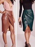 Women's Split S-XL Fashion Designer Faux Leather Skirts (Midi)