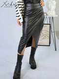 Women's Split Fashion Designer Faux Leather Skirts (Midi)-Women's Fashion Designer Skirts