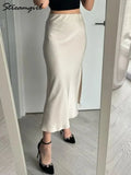 Women's Split S-XL Fashion Designer Satin Skirts (Long)