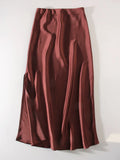 Women's Split S-XL Fashion Designer Satin Skirts (Long)-Women's Fashion Designer Skirts-Chocolate-Women&#x27;s fashion designer plus size clothes