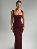 Women's Backless S-L Fashion Designer Square Collar Dresses (Long)-Women's Fashion Designer Dresses-International Women's Clothing