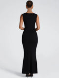 Women's Backless S-L Fashion Designer Square Collar Dresses (Long)-Women's Fashion Designer Dresses-International Women's Clothing