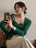 Women's Square Collar Tops Fashion Designer Knitted Cardigans-Women's Fashion Designer Jerseys Tops-Women&#x27;s fashion designer plus size clothes