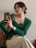Women's Square Collar Tops Fashion Designer Knitted Jerseys-Women's Fashion Designer Jerseys Tops