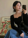 Women's Square Collar Tops Fashion Designer Knitted Jerseys-Women's Fashion Designer Jerseys Tops